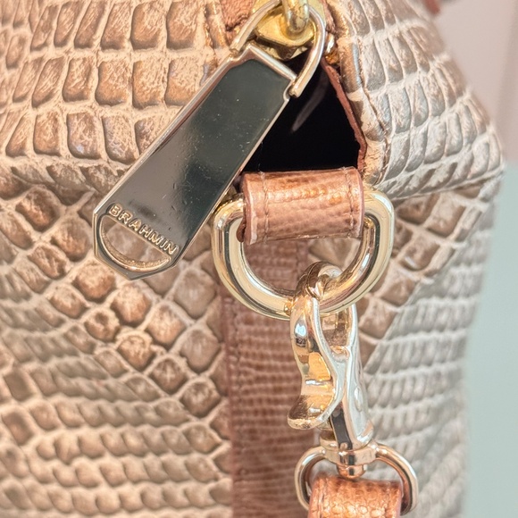 Brahmin Handbag, Tan Leather, Snakeskin Look - Picture 4 of 10
